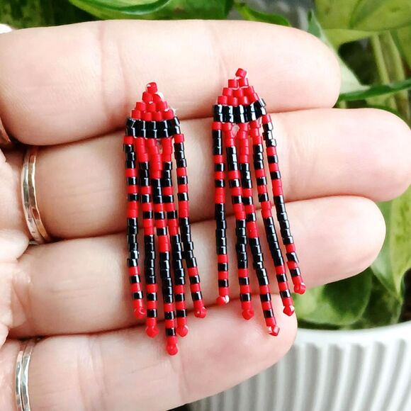 Beaded Fringe Stud Earrings, Seed Bead Jewelry, Mini Fringe Earrings, 2" - Picture 3 of 6